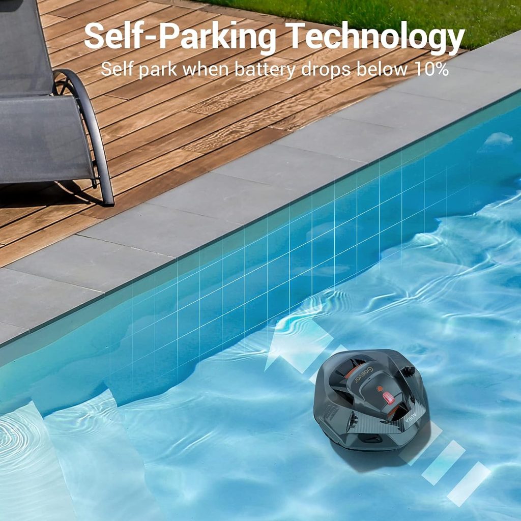 Gosvor Cordless Robotic Pool Cleaner, Pool Vacuum Cleaner Lasts 90 Mins, with Self-Parking Technology, LED Indicator, Automatic Pool Cleaners Ideal for Above/In-Ground Flat Pools up to 40 Feet