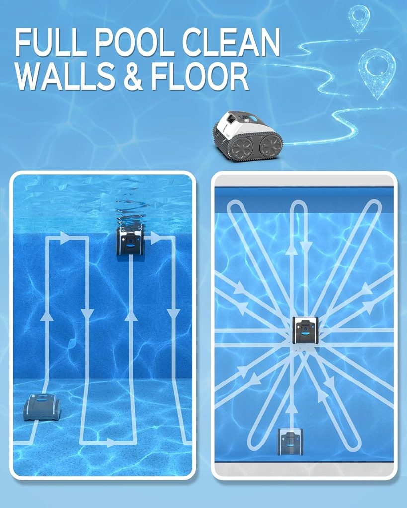 WYBOT Robotic Pool Cleaner for In Ground Pools up to 60 FT in Length, Cordless Pool Vaccum with Wall Climbing Function, Max Cleaning Coverage, Larger Top-Loading Filters